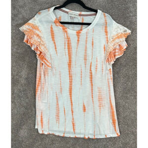 Knox Rose Top Womens XL Orange Tie Dye Lace Trim Flutter Sleeve Boho Blouse